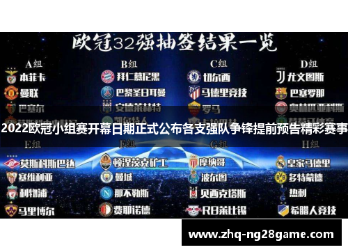 2022欧冠小组赛开幕日期正式公布各支强队争锋提前预告精彩赛事