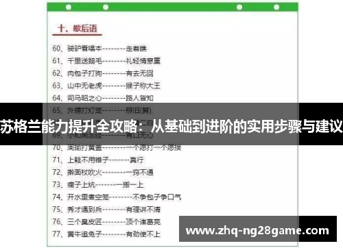 苏格兰能力提升全攻略：从基础到进阶的实用步骤与建议